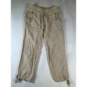 SUZY SHIER Linen‎ Blend Drawstring Waist Cropped Pants Womens XS Beige